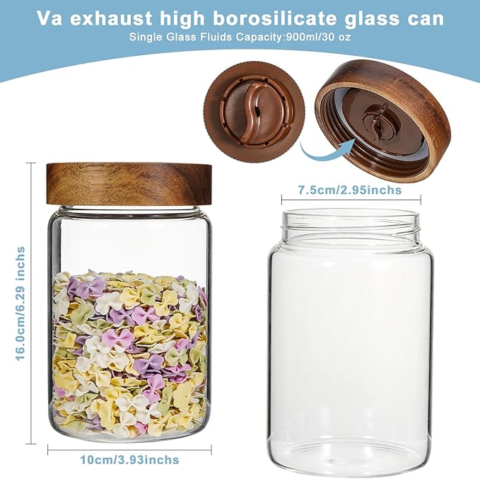 Glass Spice Jars Seasoning Containers Small Glass Jars with Lids Airtight Food Storage Canister for Kitchen Pantry Sugar Tea Coffee Bean Nuts Cookies Herbs Salt (30oz(900ml)*1 pack)