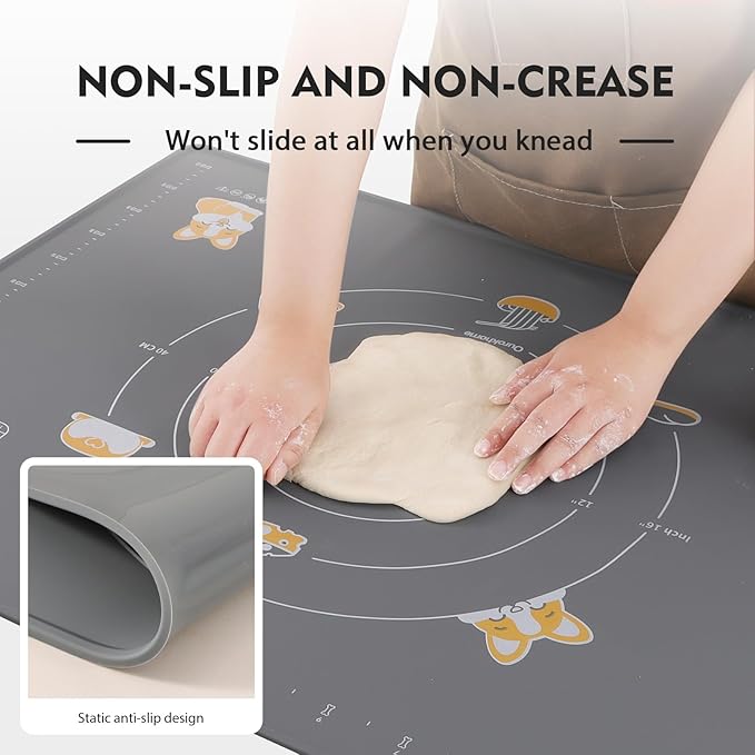 Silicone Baking Pastry Mat with Dough Cutter, Ourokhome Extra Thick Kneading Rolling Mat Collapsible Pasta Drying Rack, Plastic Foldable Dryer
