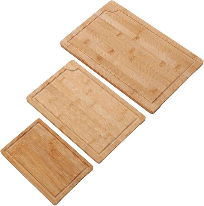Pomya Smooth Wood Chopping Boards With Grooves | Three Piece Cutting Board Set With Inner Handles For Cleaver And Kitchen Prep