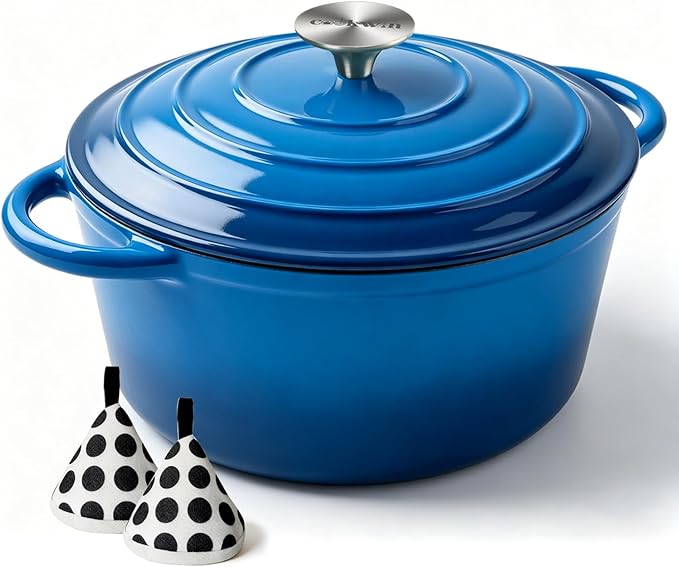 COOKWIN 6QT Enameled Cast Iron Dutch Oven with Lid, Heavy-Duty & Non-Stick Cookware Pot for Braising, Stews, Roasting, Bread Baking - Oven & Stovetop Safe