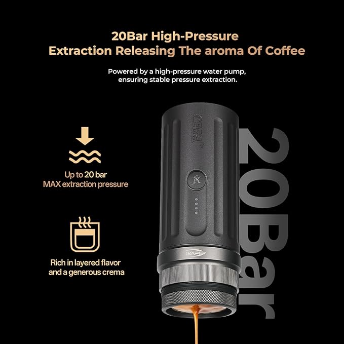 IKAPE KAPO K2 Portable Espresso Machine with Bl uetooth APP Connect & 51mm Bottomless Basket, Electric Coffee Maker 20 Bar Pressure, for Home, Travel, Camping