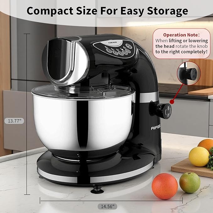 Aifeel Stand Mixer, 8.5QT+ 6QT Two Stainless Steel Bowls Electric Food Mixer, 7 in 1 Multifunctional Kitchen Mixer with Dough Hook, Whisk, Beater, Meat Grinder,Pasta & Cookie Maker-Black