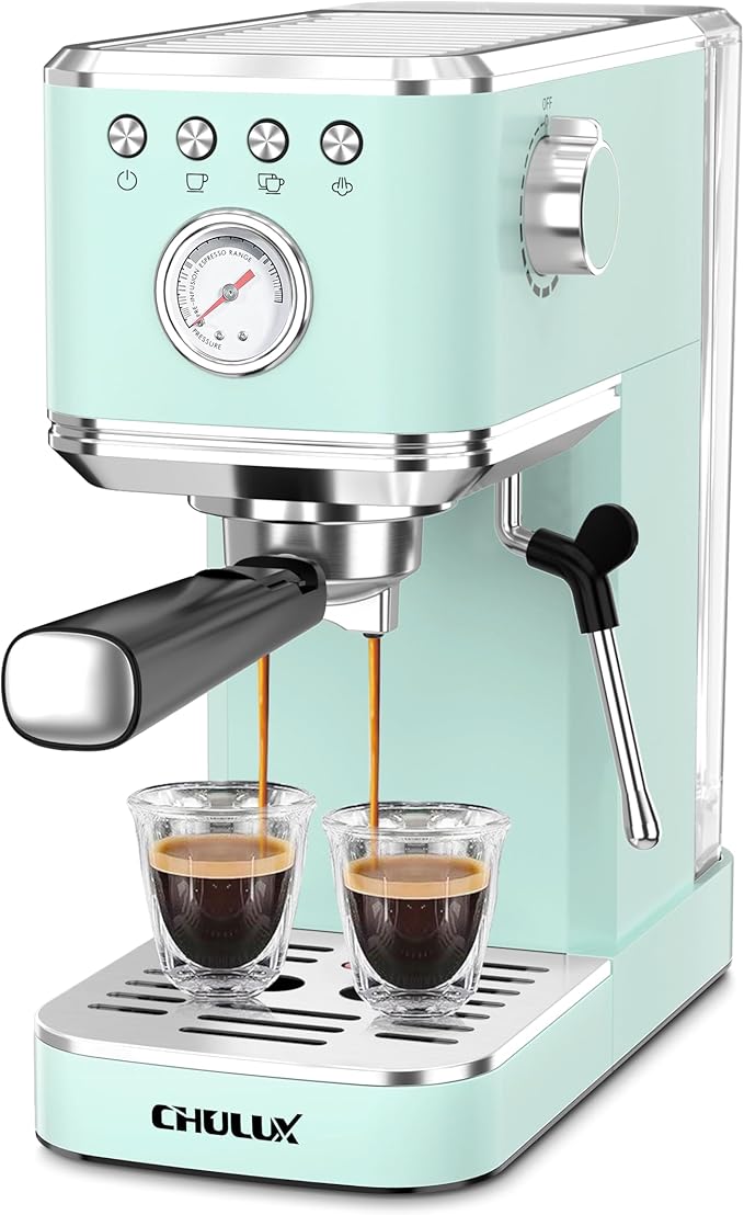 CHULUX Slim Espresso Machine with Milk Frother, 20 Bar Professional Italian Pump Espresso Coffee Machine for Home Cappuccino & Latte Maker, Stainless Steel, Pastel Green