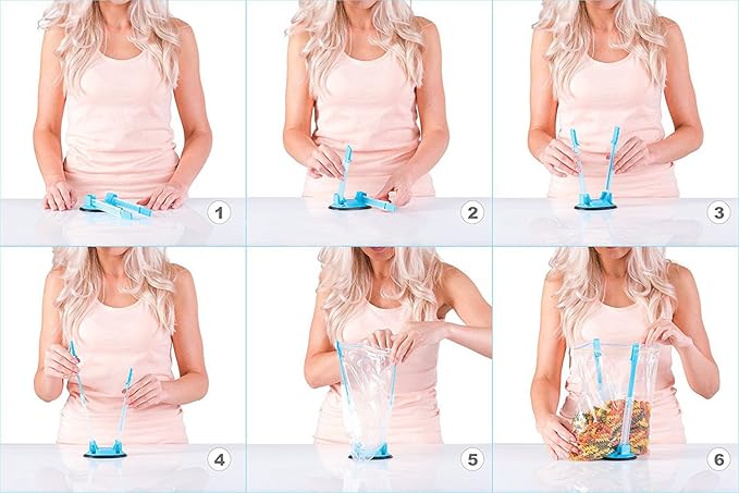 Baggy Rack Hands-Free Clip Food Storage Freezer Baggy Holder Pack 3 Green