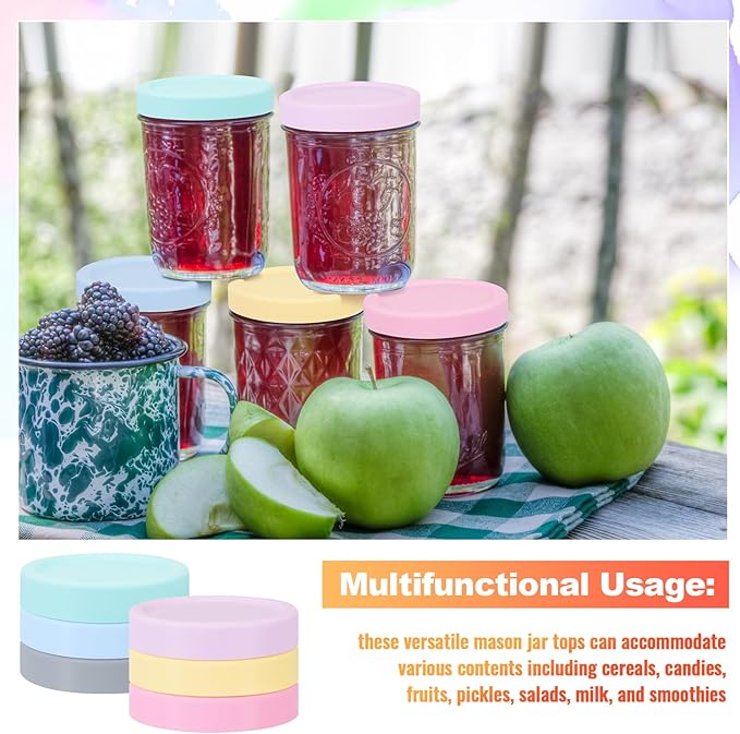 Teenyyou 12 Pcs Silicone Wide Mouth Lids Mason Jar Lids Thickened Leak Proof Lid for 86 mm All Wide Mouth Mason Jars, Reusable Large Canning Jar Caps(Macaron)
