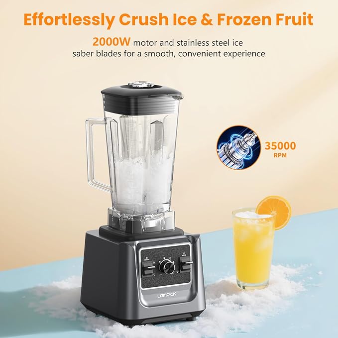 Blenders for Kitchen, 2000W Blender for Smoothies 35000 RPM Professional Grade High-Speed Smoothie Blender with 68 oz Pitcher & 27 oz To-Go Cup for Shakes, Ice Crushing, and Frozen Fruit