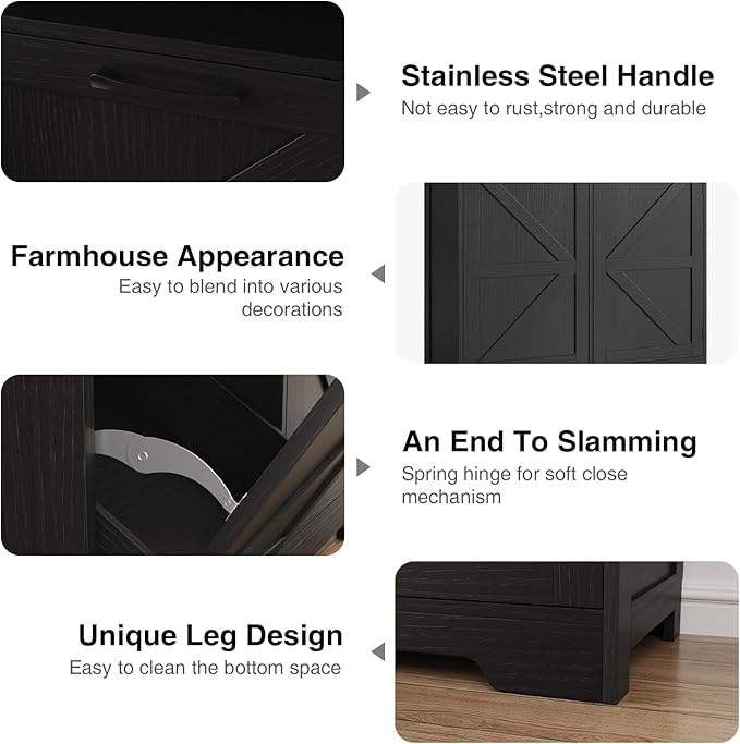 Befrases Tilt Out Trash Can Cabinet for 13 * 1 Gallon Trash Can, Farmhouse Kitchen Island Cabinet with Adjustable Shelf for Hidden Laundry Basket, Dog Proof Garbage Can for Dining Living Room, Black