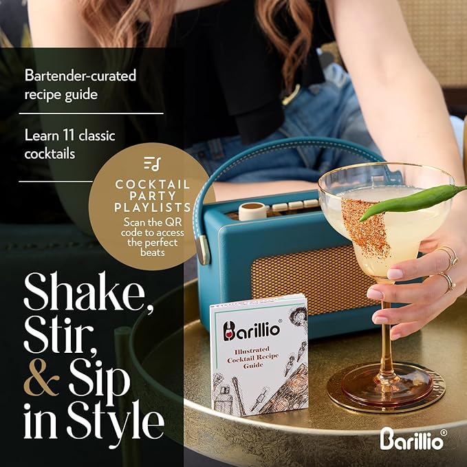 Barillio Rose Gold Bartender Kit - Stainless-Steel Cocktail Shaker Set w/Black Bamboo Stand - Mixology Bar Tools w/Drink Shaker, Mixer, Muddler for Cocktails - Home Bar Accessories - 23-Pc Bar Set