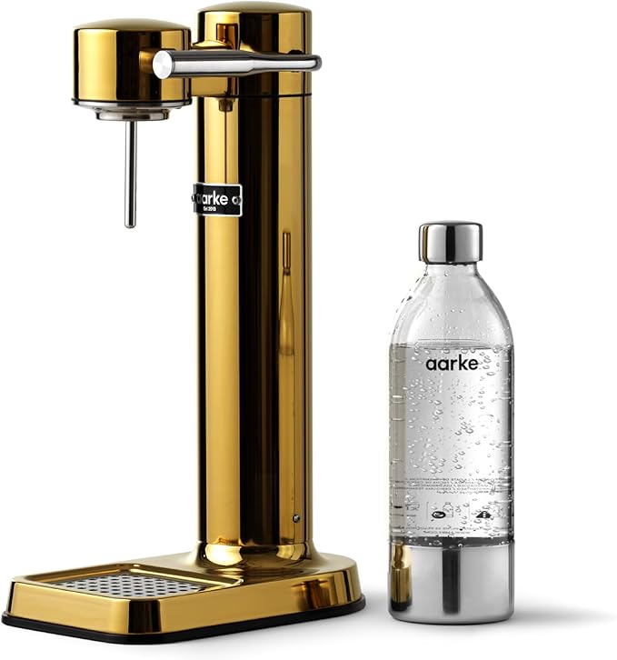 Aarke Carbonator lll, Sparkling & Carbonation Water Machine, Stainless Steel with PET BPA-Free Reusable Bottle Volume 1L/34 fl oz (Gold)