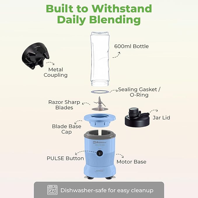 Mix&Shake Blender, 20 oz Portable Blender, 600W Motor, Pulse, ON/OFF Functions, Stainless Steel Blades, Shakes, Sauces, Smoothie Maker, (1) 20 oz To-Go Bottle, Blue, MSKM-600 A