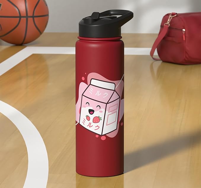 Kawaii Milk Cow Retro Japanese Strawberry Strawberry Milk Stainless Steel Insulated Water Bottle