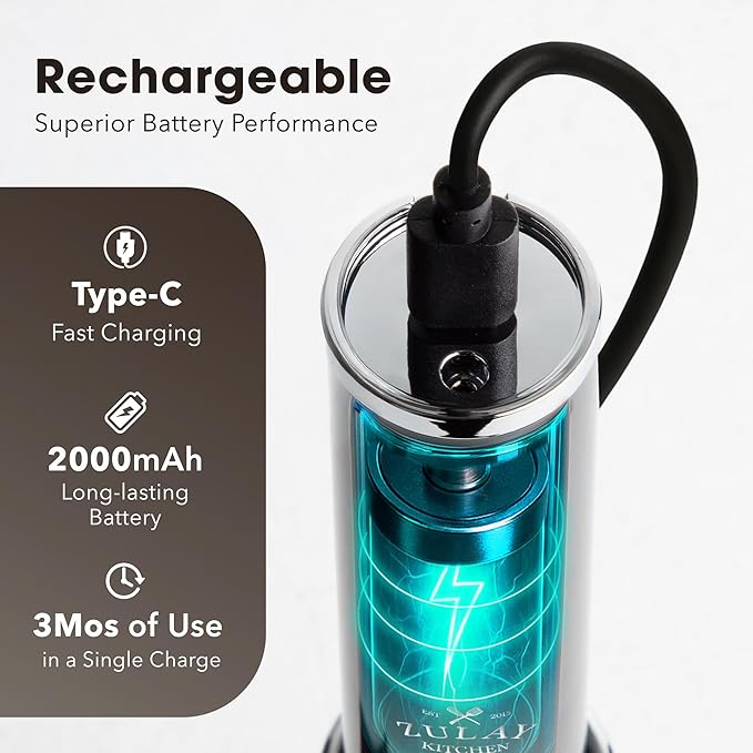 Zulay Kitchen Rechargeable Milk Frother Handheld - Lux 4 Whisks, Powerful 2-Speed Motor, Waterproof, 2000mAh Battery - Drink Mixer for Latte, Cappuccino, Matcha & Protein Powder - Jet Black