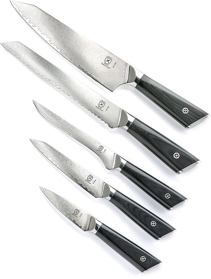 Mercer Culinary Premium Grade Super Steel 6-Piece Knife Set with Magnetic Acacia Stand, G10 Handles