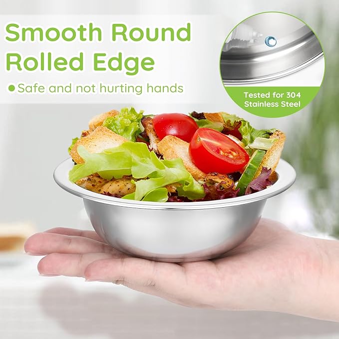 304(18/8) Stainless Steel Mixing Bowls for Kitchen, 10 Pack 5.5" Small Metal Mixing Cooking Bowls Set Stackable for Baking Serving Cooking Food Prep Storage Dishwasher Safe Lightweight
