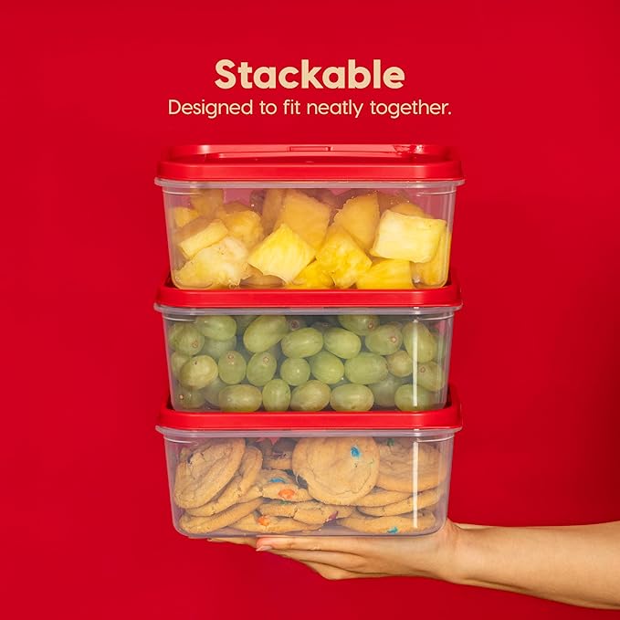 IRIS USA 12 PC Plastic Food Storage Containers With Lids | 6 Meal Prep Containers & 6 Lids| Leftovers Potluck Office Lunch Salad Snack Fruit, Microwave Dishwasher Freezer Safe, BPA Free, Clear/Red