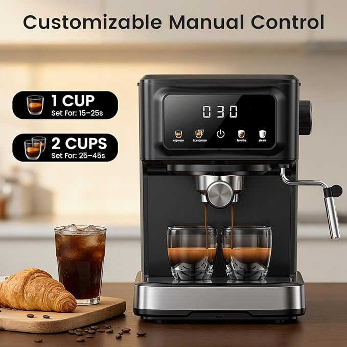 Espresso Machine 15 Bar Compact Electric Coffee Maker with Milk Frother for Latte & Cappuccino, Expresso Coffee Machines, Removable Water Tank, Ideal for Home and Office Use - Cafetera Espresso