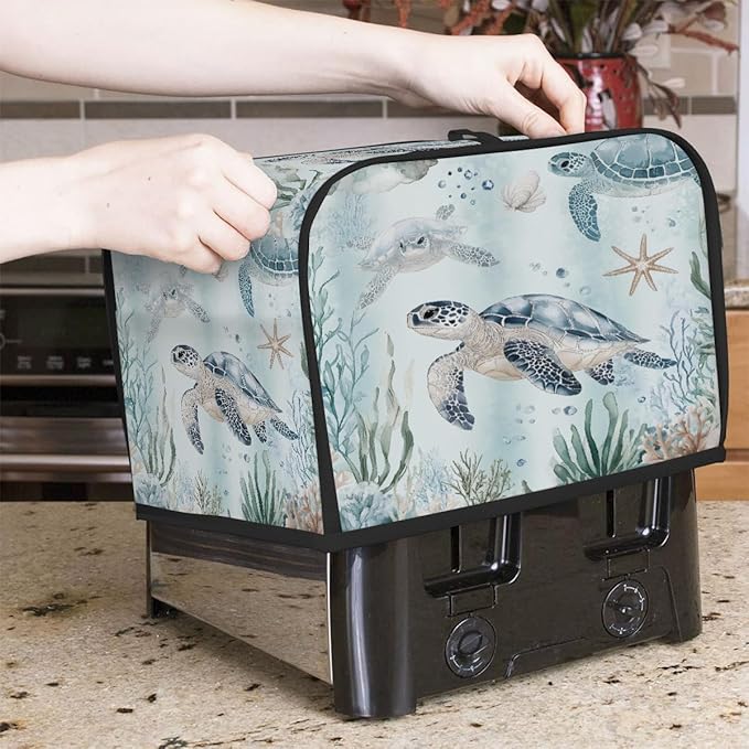 2 Slice Toaster Cover,Ocean Sea Turtles Small Kitchen Appliance Bread Machine Cover with Pockets,Dust & Fingerprint Protection