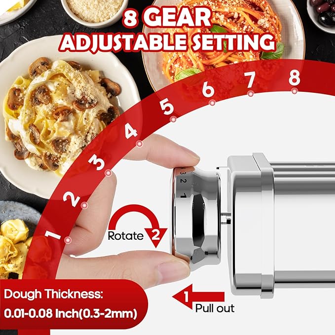 Stainless Steel Pasta Attachment for KitchenAid Stand Mixer, 3-in-1 Pasta Maker with Pasta Roller, Spaghetti & Fettuccine Cutters, Food-Grade KitchenAid Pasta Attachment for Homemade Noodles