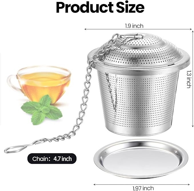 Zopeal 9 Pcs Tea Infuser Stainless Steel Strainer with Extended Chain Hook and Saucer Loose Leaf Steeper Fine Mesh Ball Tea Filter for Brew Spices Seasonings Fits Cup Mug Bottle (Medium)