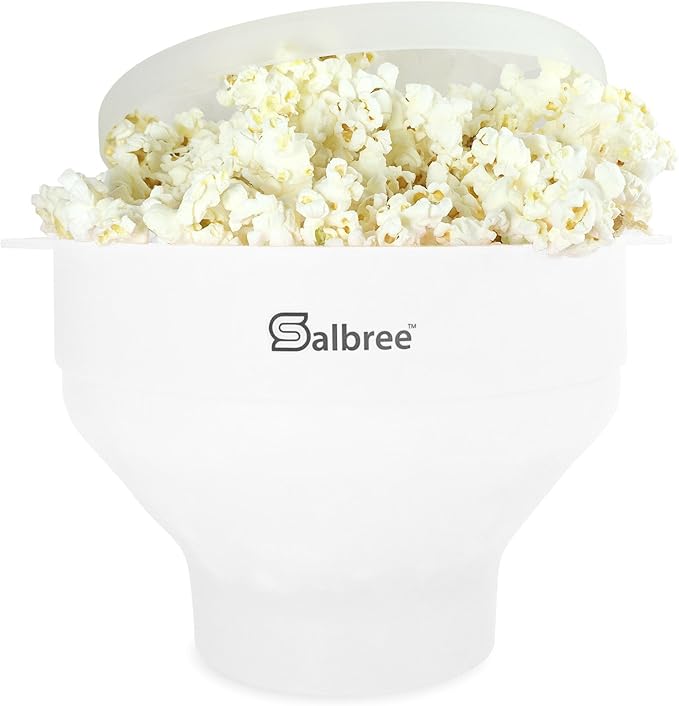 The Original Salbree Collapsible Silicone Microwave Popcorn Popper Maker Machine, Microwavable Bowl Holds 16 Cups, Uses Hot Air and Oil Always Optional - The Most Colors Available (White)