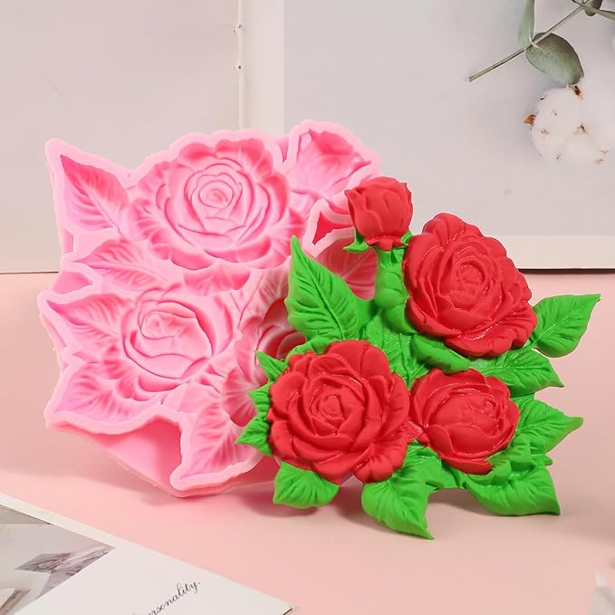 Rose Chocolates Silicone Molds, Flower Buds Leaves Wedding Cake Fondant Molds, Food-Grade Materials for Kitchen Baking, DIY Candy, Cookies Flower Paste Muffins Clay Resin Plaster-1Pcs