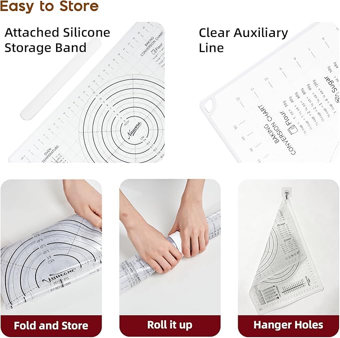 Extra Large Silicone Pastry Mat 28" - Non-Slip Liquid Silicone Baking Sheet with Measurements Anti-Spill Edge - Food Grade Dough Rolling Mat for Kneading Pie Crust, Bottom Marker, Transparent