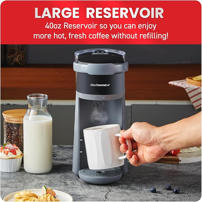 Elite Gourmet EHC323X Rapid Brew Technology 2-in-1 Capsule Coffee Maker, 6~12oz Brewing Capacity, K-Cups and Grounds, Adjustable Mug Height, Reusable Filter, Black