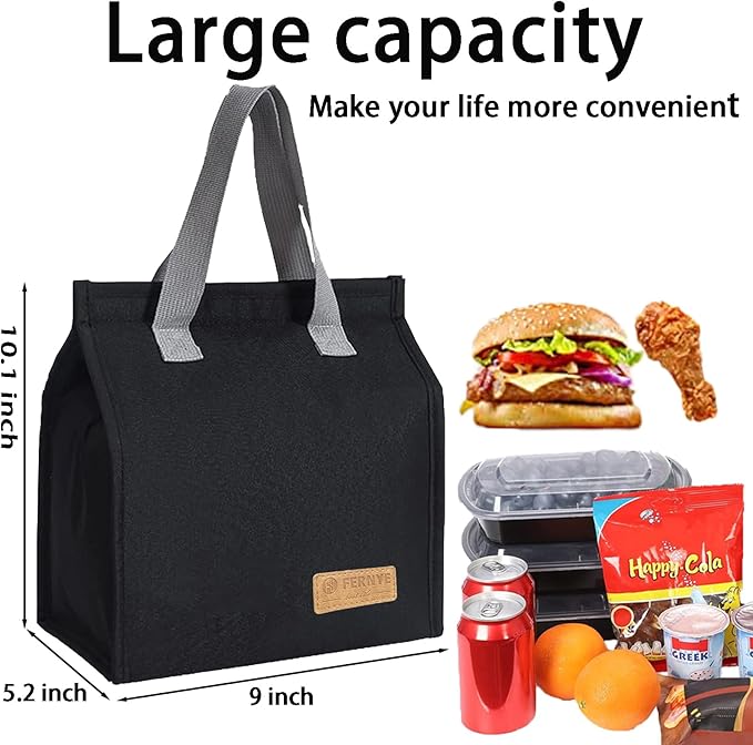 Lunch Bag for Women/Men,Waterproof Reusable Portable Lunch Tote,Lunch Box Bag.Thermal Cooler Bag Ideal for Work/Party/l/Travel/Picnic (Light Black)