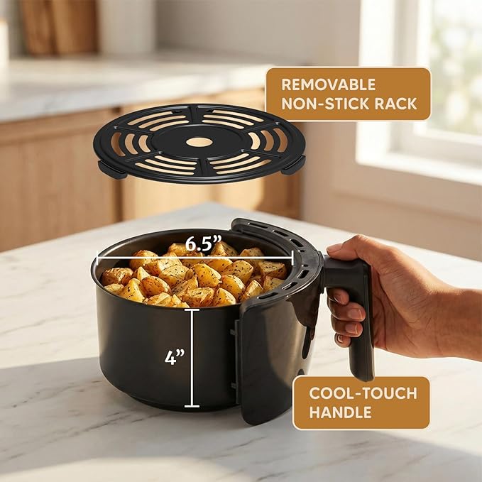 Elite Gourmet EAF2612D Personal 2.1Qt Compact Space Saving Programmable Hot Air Fryer, Oil-Less Healthy Cooker, Timer & Temperature Controls, 1000W, Black