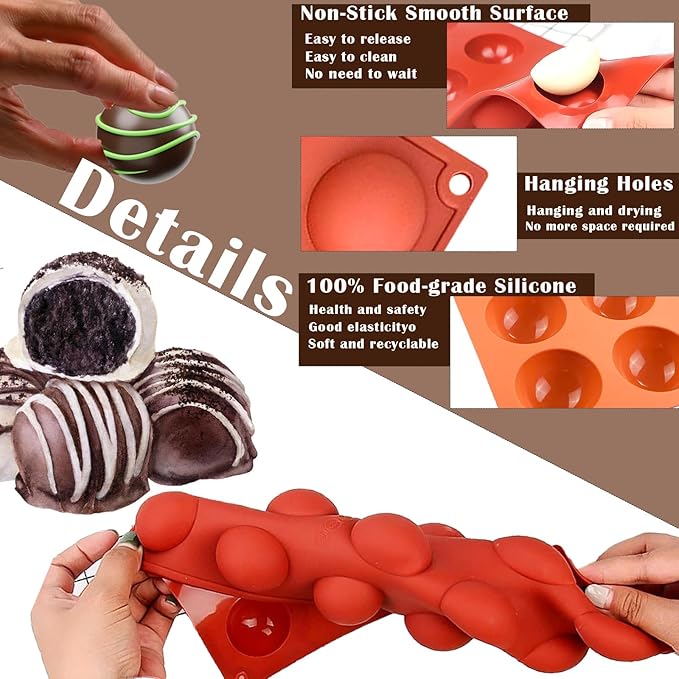 2 Pcs Chocolate Molds, 15-Cavity Semi-Sphere Non-Stick Silicone Chocolate Mold, Small Baking Baking Molds for Making Chocolate, Cake, Jelly, Mousse, Ideal Homemade Food Grade BPA Free Silicone Mold