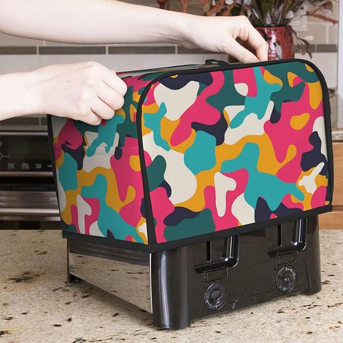 Colorful Camouflage Pattern Toaster Cover 2 Slice Long Slot, Camo Bread Maker Cover Washable Dust Protection Kitchen Small Appliance Toaster Oven Cover for 2 Slice