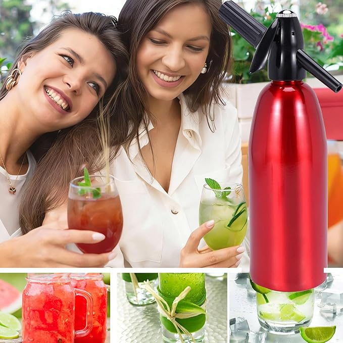 Soda Siphon 1L Portable Soda Maker Sparkling Water Maker for Home & Outdoor, Aluminium Carbonated Water Machines, Seltzer Water Maker for Making Soda,Cocktails, Use 8g CO2 Cartridges (Not Included)