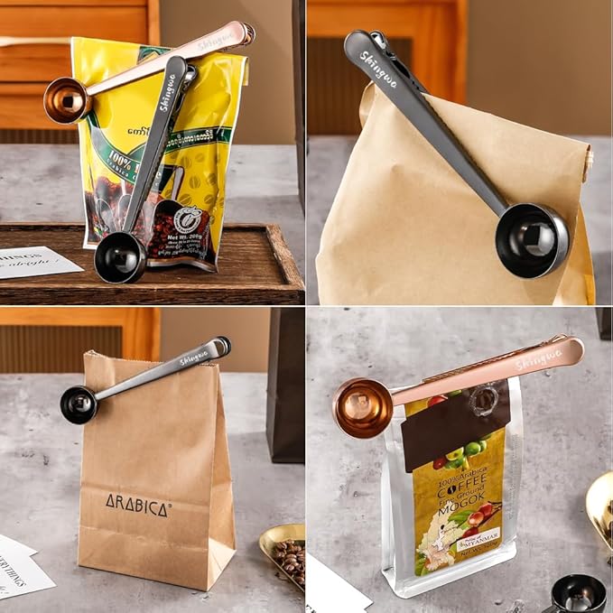 Coffee Scoop with Bag Clip, Multi-Function Milk Powder Measuring Spoon, 20ml (2*Rose Gold)