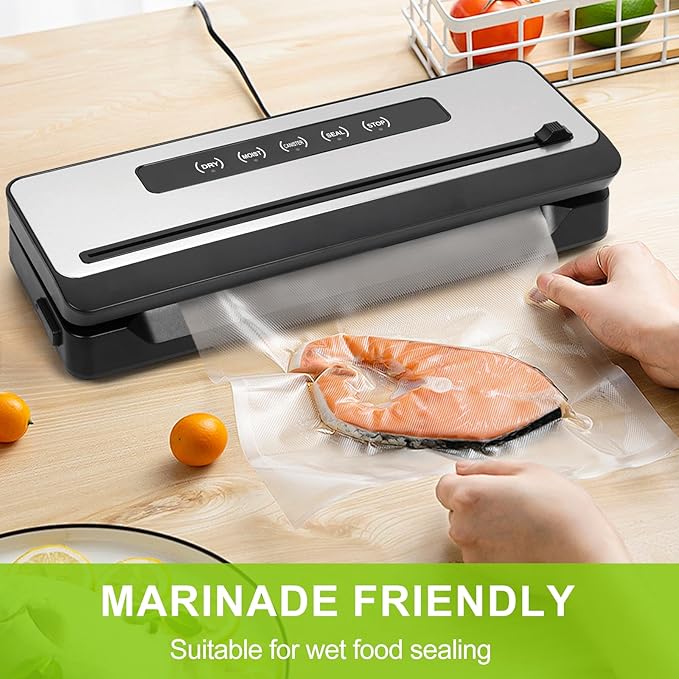 Vacuum Sealer Machine, Fast-Compact Food Sealer with Bags Storage, Build-in Cutter, Ideal for Sous Vide and Airtight Food Storage, Dry&Moist Modes (Silver)