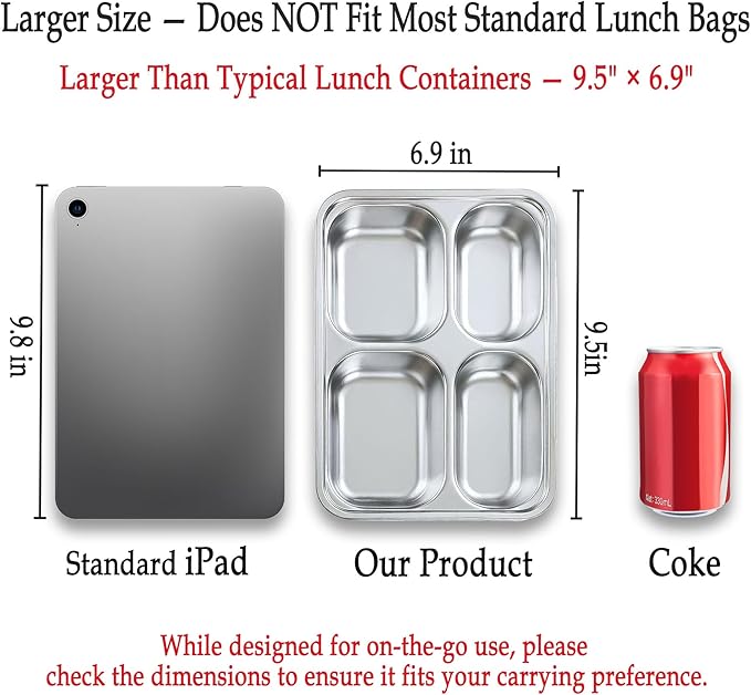 Stainless Steel Snack Containers with Lids - 3 Pack - Large 4-Compartments Bento Snack Boxes - Meal Prep Lunch Containers for Kids Adults - Divided Food Storage Container for School Home Travel
