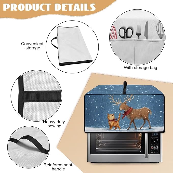 Air Fryer Toaster Oven Dust Cover Countertop Microwave Dust Cover Protector, Compatible with Convection Oven, L, 18.5 x 22.5 x 13 Inches, Reindeer Cat Christmas Decor