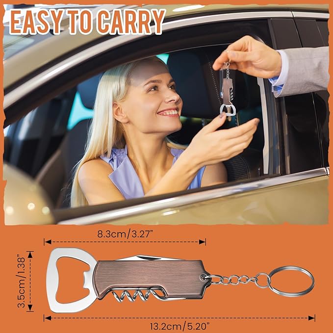 Ziliny 24 Pcs Bottle Opener Keychain Bulk Wine Bottle Beer Opener Keychain 3.27" Stainless Steel Corkscrew Waiter Corkscrew Wine Keyring Gifts for Christmas Bar Party Wedding Home (Red Bronze Color)