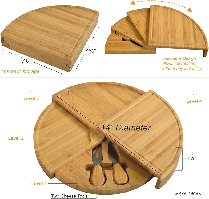 Picnic at Ascot Custom Personalized Engraved Cheese/Charcuterie Board - US Patented Design enables All in One Storage