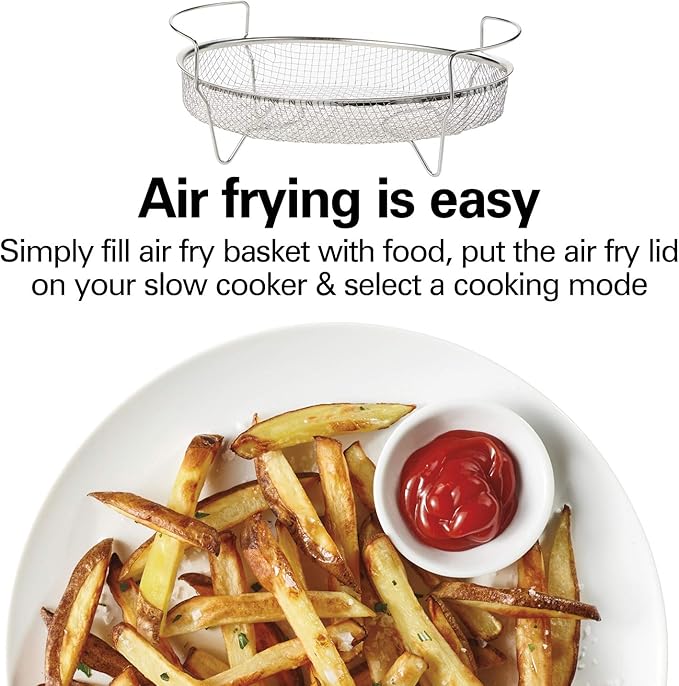 Hamilton Beach Air Fryer Lid, Fits 6 Quart Oval Slow Cooker Crock, With Fry Basket and Tray, Works with Multiple Brands (33602)