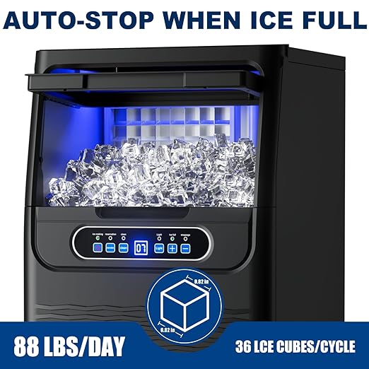 Ice Maker Countertop with Handle, 88lbs Per Day, Auto-Cleaning, Portable Sonic Ice Maker with Basket and Scoop, for Home Party/RV Camping (88Lbs/24)