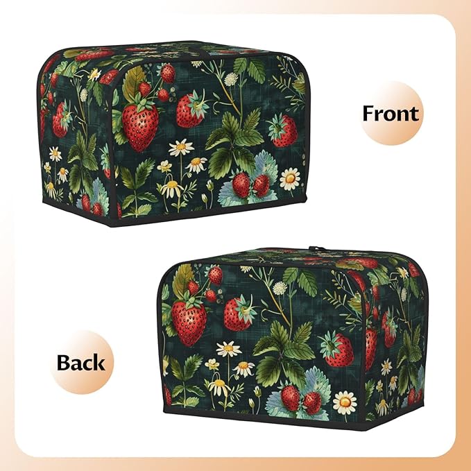 Red Strawberries Toaster Cover 2 Slice, Cute Rural Bread Machine Cover, Washable Dust-Proof Cover for Kitchen Small Appliance Cover,with Top Handle