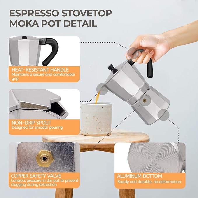 Aluminum 12 Cup 600ml Moka Pot Express Coffee Maker Stovetop Espresso Percolator Coffeemaker Italian Classic Style Brewing Greca Cafe Mocha Machine for Cafeteras Lover Camping Travel and Home Use 20oz