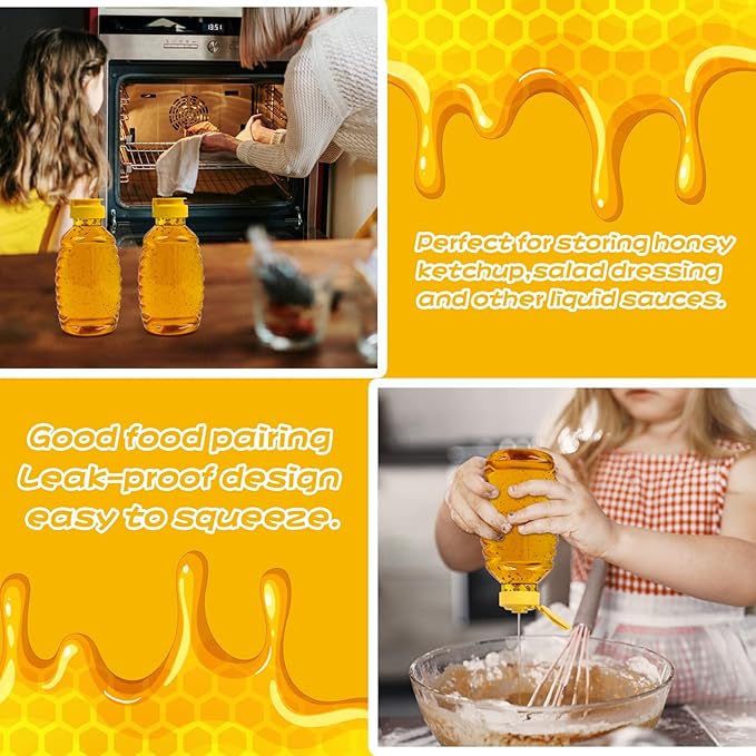 24 Pack honey bottles squeeze 16 oz,Refillable Food Grade Honey Container,Bottles With Leak Proof Flip-Top Caps,honey dispenser no drip,Suitable for storage and distribution.