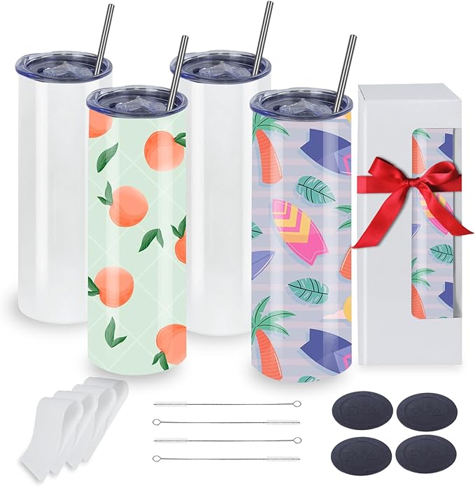 Sublimation Tumblers Bulk, 20OZ Sublimation Tumbler Blank, Skinny Straight Stainless (4, 20OZ FLAT EDGE)