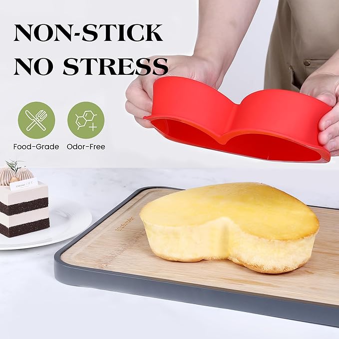 3 Pcs Silicone Heart Shaped Cake Pans 10 Inch 8 Inch 6 Inch Mini Small Large Heart Cake Pan Set Nonstick Silicone Heart Molds for Baking (Red)