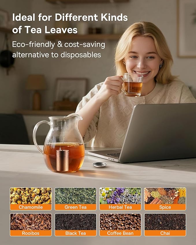 House Again 2 Pack Tea Strainers for Loose Tea, Extra Fine Mesh Tea Infuser, Updated Slim Threaded Lid & 304 Stainless Steel, Tea Ball Filter Bags Diffusers, Loose Leaf Tea Steeper for Brew Spices