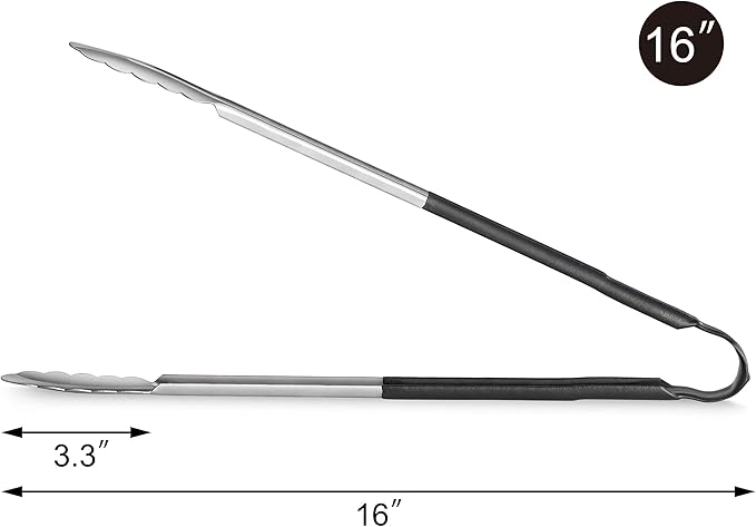 New Star Foodservice 35797 16-Inch Utility Spring Tongs, Stainless Steel, Vinyl Coated, Set of 12, Black