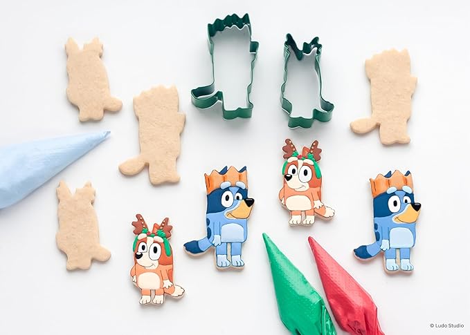 Handstand Kitchen Bluey Holiday Baking Set with Bluey and Bingo Cookie Cutters, Rolling Pin, Spatula and Flipper