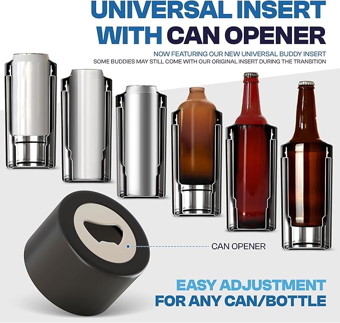 Frost Buddy Universal Can Cooler - Fits all - Stainless Steel Can Cooler for 12 oz & 16 oz Regular or Slim Cans & Bottles - Stainless Steel (Peeps Drip)