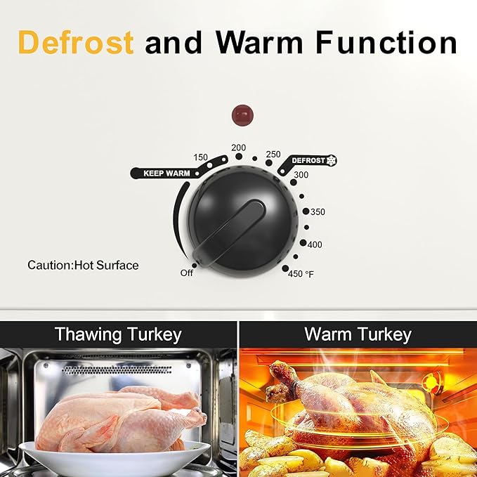 Royalcraft Roaster Oven with Self-Basting Lid, 18qt Electric Roaster with Removable Pan & Rack, Turkey Roaster Oven with Defrost & Warm Function, Stainless Steel, White